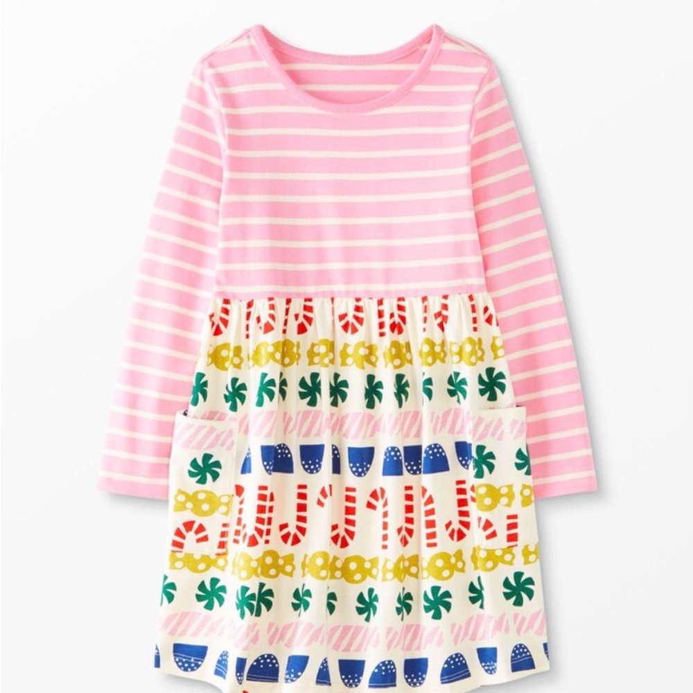 Hanna Andersson Holiday Christmas Pink and White Striped Dress size 110 (5T)
